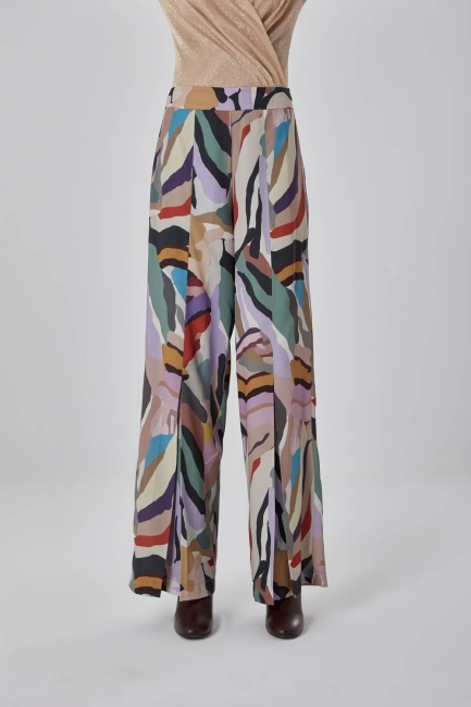 Mizalle Çok Renkli Geniş Paçalı Zebra Desenli Pantolon - Mizalle (1)
