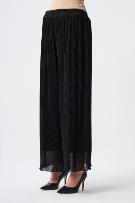 Mizalle İnce Piliseli Siyah Şifon Şık Pantolon - Mizalle (1)