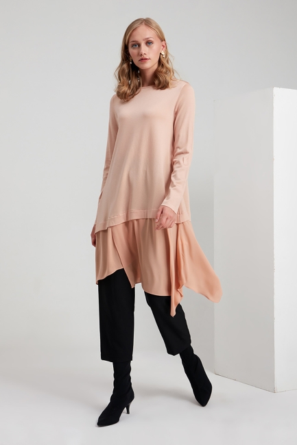 Şifon Garnili Rayon Bej Tunik - Mizalle