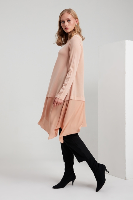 Şifon Garnili Rayon Bej Tunik - Mizalle (1)