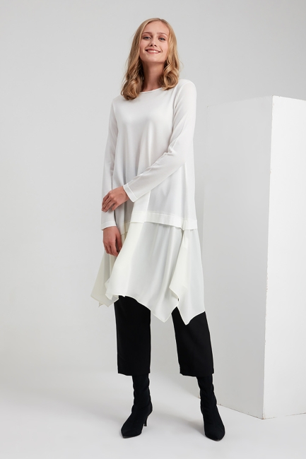 Şifon Garnili Rayon Ekru Tunik - Mizalle (1)