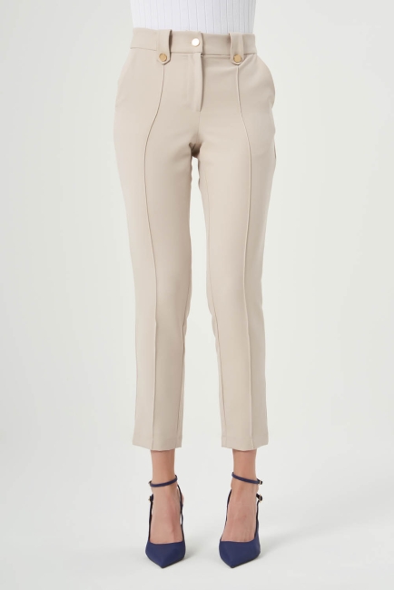 Mizalle Dikiş Detaylı Bej Rengi Dar Kesim Pantolon - Mizalle (1)