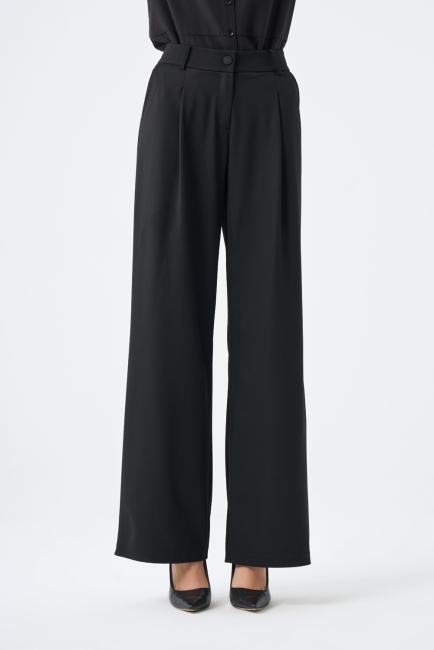 Mizalle Tek Pileli Geniş Kesim Klasik Siyah Pantolon - Mizalle
