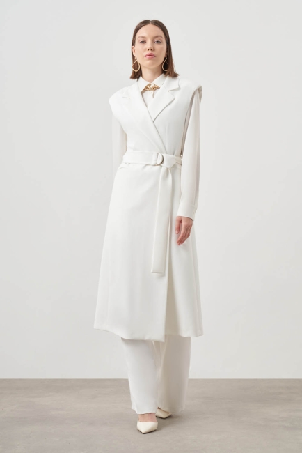 Mizalle Kemerli Uzun Ekru Anvelop Yelek - Mizalle (1)