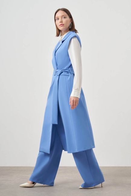 Mizalle Kemerli Uzun Mavi Anvelop Yelek - Mizalle (1)