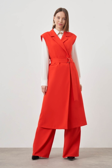 Mizalle Kemerli Uzun Nar Çiçeği Anvelop Yelek - Mizalle