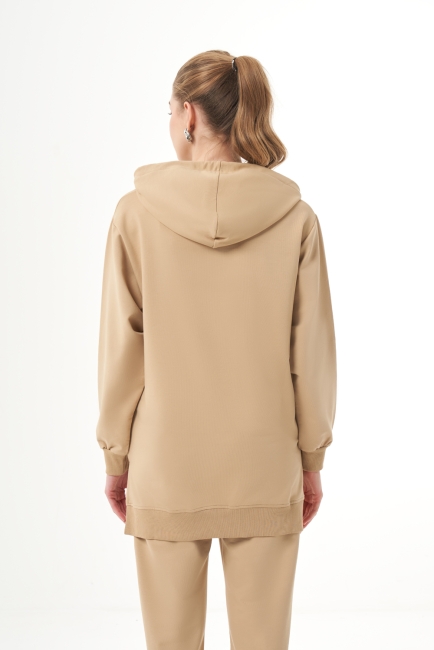Mizalle Kapüşonlu Torba Cepli Bej Rengi Sweatshirt - Mizalle (1)