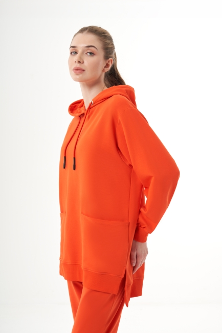 Mizalle Kapüşonlu Torba Cepli Nar Çiçeği Sweatshirt - Mizalle