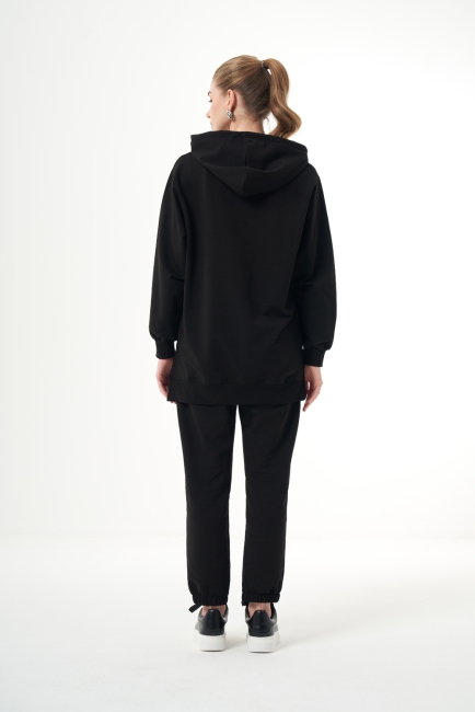 Mizalle Kapüşonlu Torba Cepli Siyah Sweatshirt - Mizalle (1)