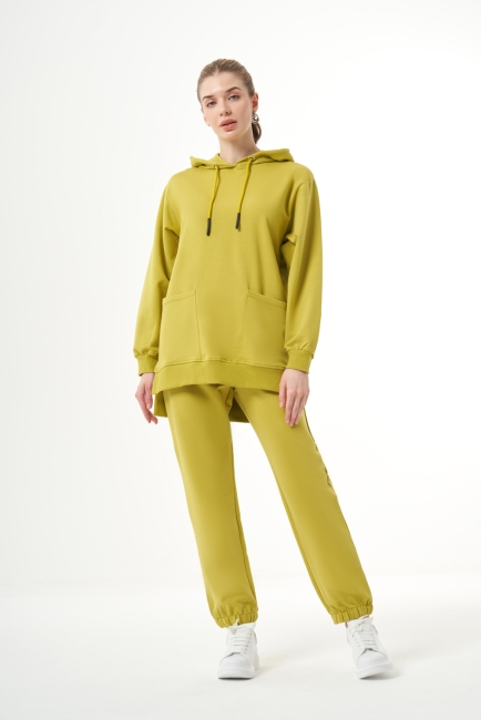 Mizalle Kapüşonlu Torba Cepli Yeşil Sweatshirt - Mizalle