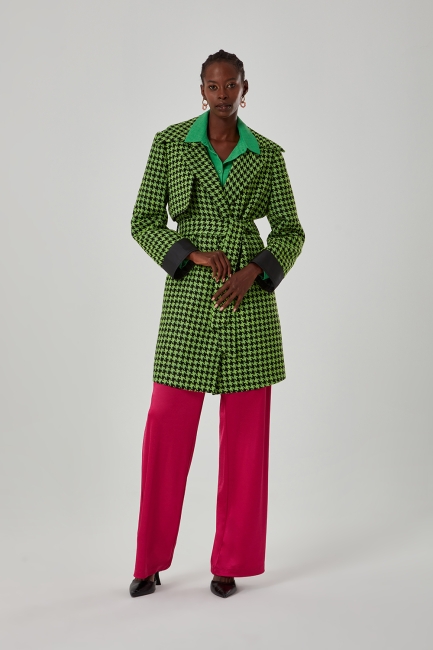 Mizalle Siyah Yeşil Kaz ayağı Desenli Tüvit Kaban - Mizalle