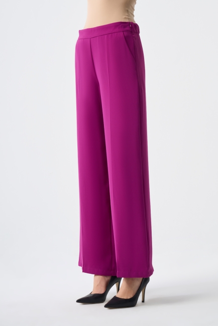 Mizalle Bol Kesim Geniş Paçalı Mürdüm Kumaş Pantolon - Mizalle (1)