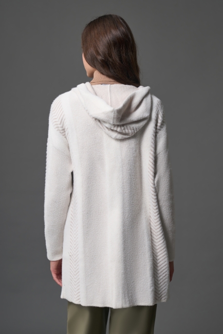 Mizalle Verev Çizgili Kapüşonlu Ekru Triko Hırka - Mizalle (1)