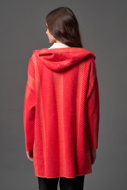 Mizalle Verev Çizgili Kapüşonlu Turuncu Triko Hırka - Mizalle (1)