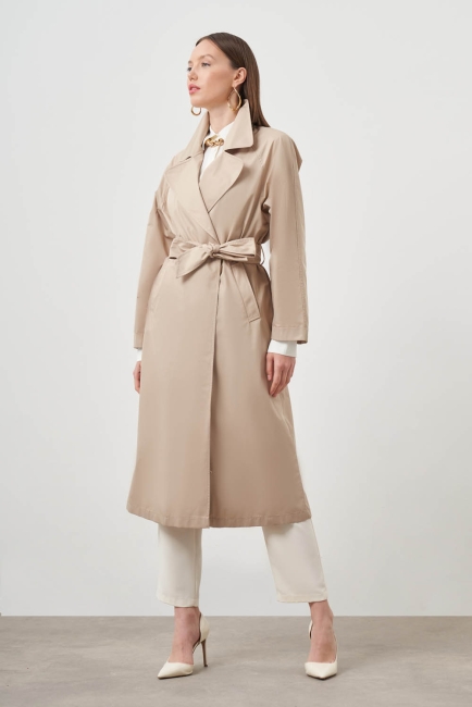 Mizalle Bej Rengi Premium Klasik Uzun Trençkot - Mizalle (1)