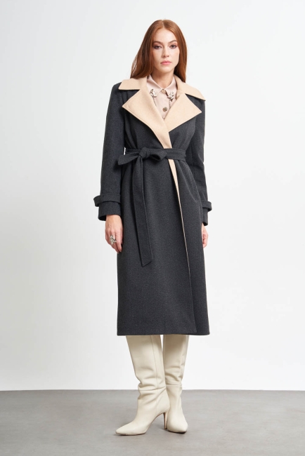 Yaka Garnili Antrasit-Bej Kaban - Mizalle (1)