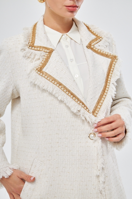 Yaka İncili Ekru Tüvit Kaban - Mizalle (1)