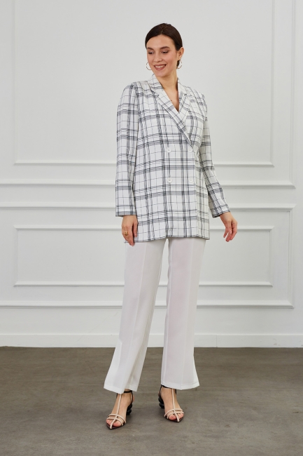 Mizalle Paçası Yırtmaçlı Ekru Dökümlü Pantolon - Mizalle (1)