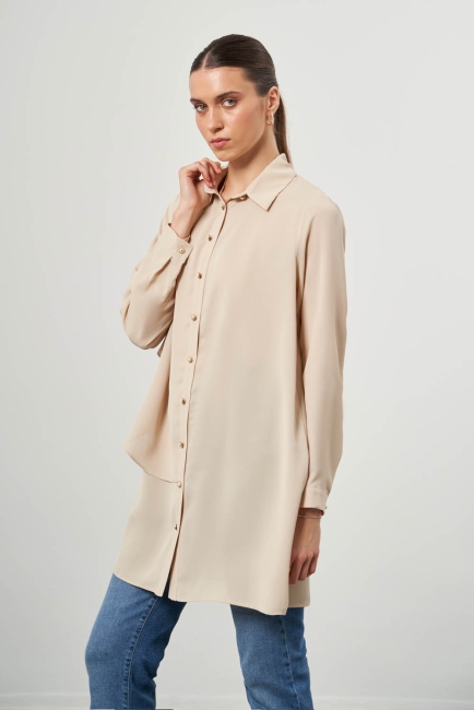 Mizalle Parça Detaylı Uzun Vizon Rengi Tunik - Mizalle (1)