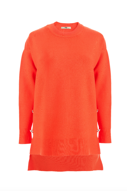 Mizalle Yanları Metal Düğmeli Turuncu Uzun Triko Tunik - Mizalle (1)