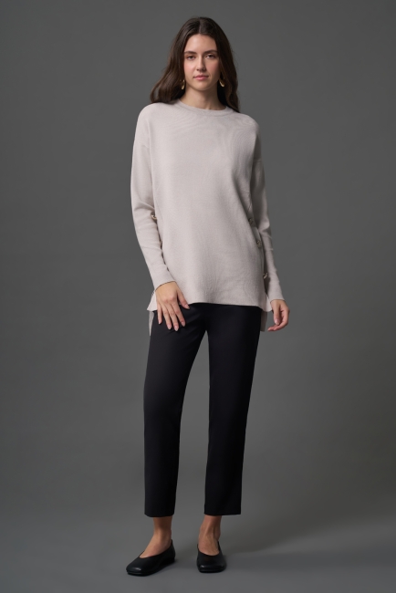 Mizalle Yanları Metal Düğmeli Taş Rengi Uzun Triko Tunik - Mizalle (1)