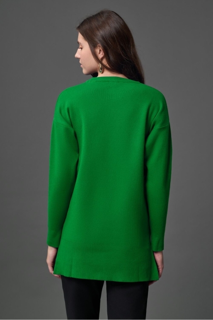 Mizalle Yanları Metal Düğmeli Yeşil Uzun Triko Tunik - Mizalle (1)