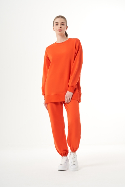 Mizalle Yanları Çıtçıtlı Yuvarlak Yaka Nar Çiçeği Sweatshirt - Mizalle