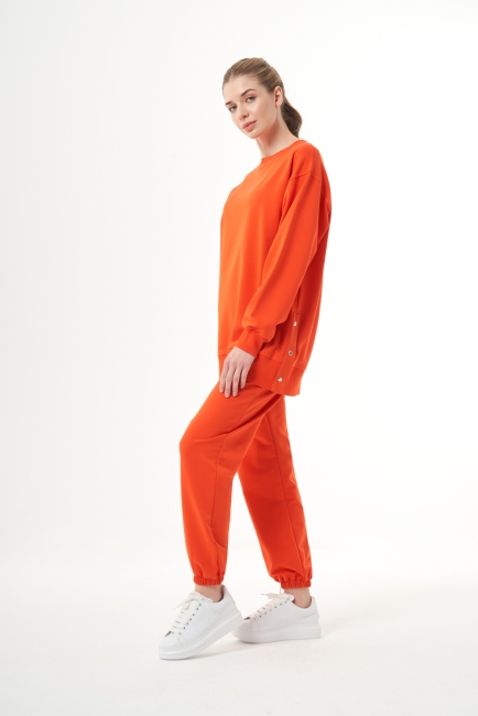 Mizalle Yanları Çıtçıtlı Yuvarlak Yaka Nar Çiçeği Sweatshirt - Mizalle (1)