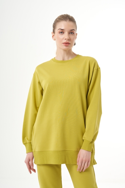 Mizalle Yanları Çıtçıtlı Yuvarlak Yaka Yeşil Sweatshirt - Mizalle (1)